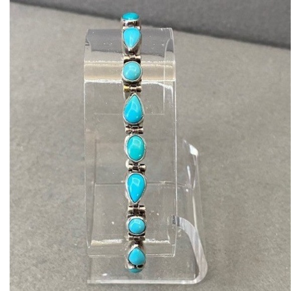 Vintage Silver & Turquoise Earrings & Bracelet Set 925 Sterling - Picture 3 of 11